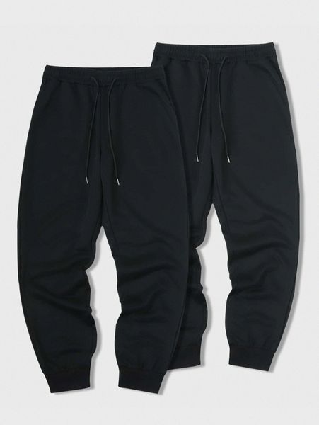 

men 2pcs drawstring waist sweatpants f6eh#, Black