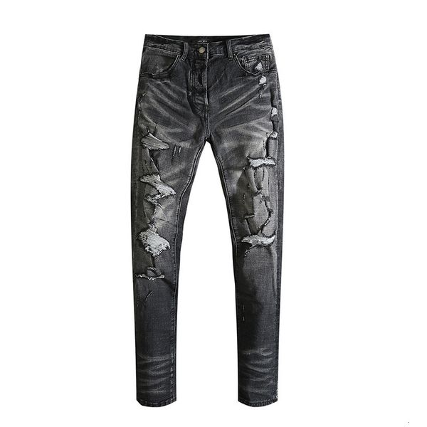 

am men's jeans washing water black big hole beggar old slim fit jeans men, Blue