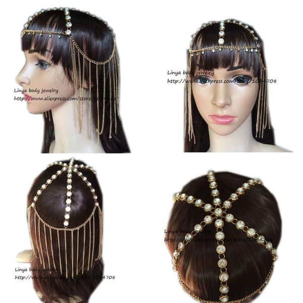 

hair clips & barrettes hc-333 luxury fashion women punk multi layer kundan stone head chain jewelry forehead headband piece body, Golden;silver