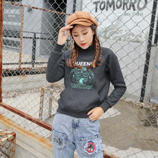 

slim fit pullover round neck thickened plush sweater women's assistant imperial concubine 2021 hoodls printing bottomed shirt, Black