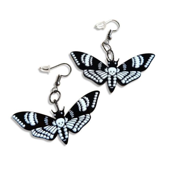 

dangle & chandelier fashion vintage acrylic black dark skull moth insect butterfly earrings for women hiphop jewelry drop e21539, Silver