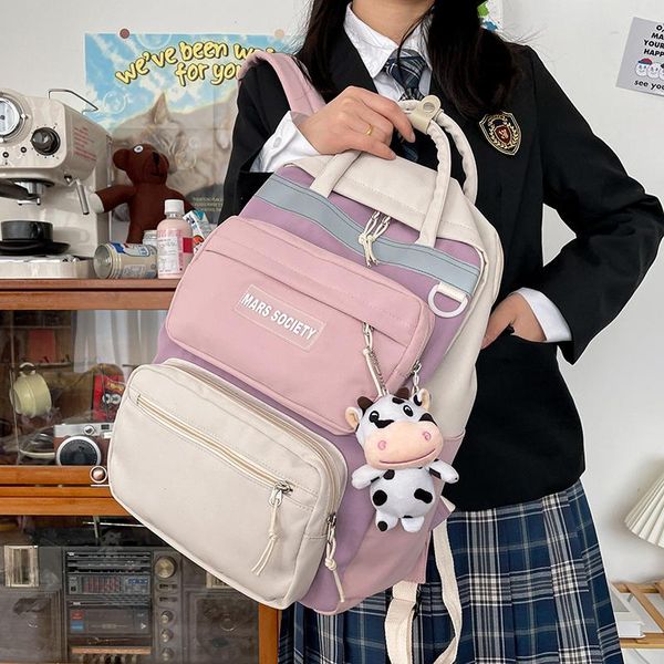 

panelled women backpack large-capacity student schoolbag multi-pocket female double handle travel bag