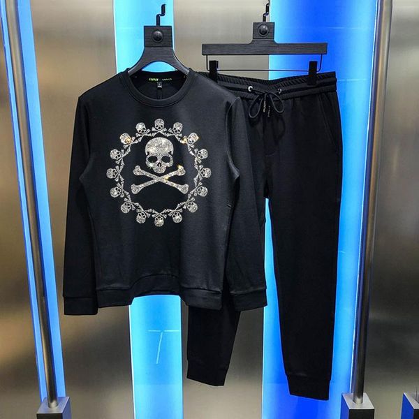 

men's tracksuits brand plus cashmere track suit loose drilling skull sets autumn and winter pullover sweatshirt, Gray