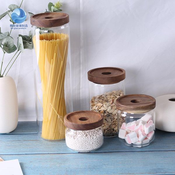 

storage bottles & jars acacia wood, whole grains, tea, glass storage, sealed , high boron silicon vacuum kitchen transparent