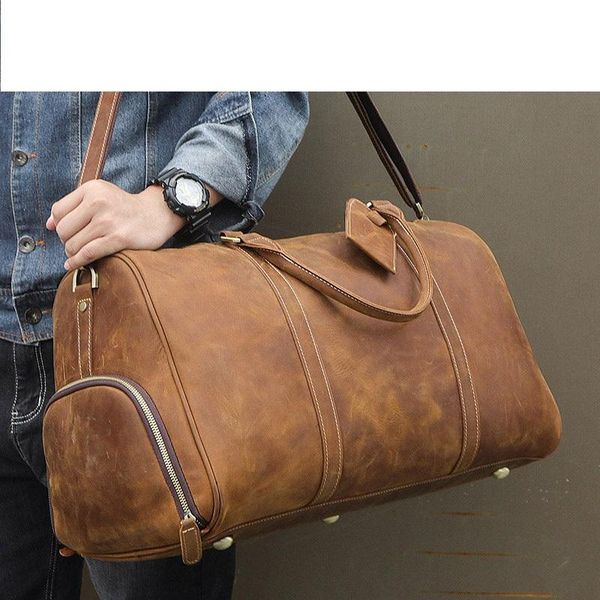 

duffel bags 2021 leather travel bag natural retro duffle cowhide 20.5 inch handbag leisure gym