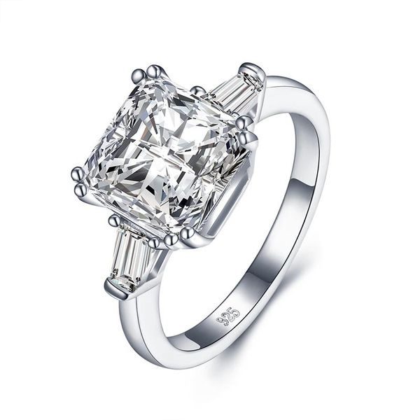 

classic 925 sterling silver three stone square rings wedding engagement bridal for women party lover jewelry cluster, Golden;silver