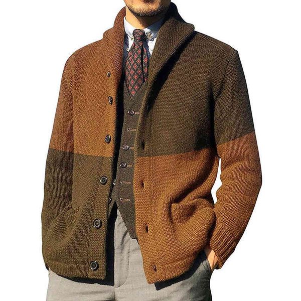 

winter warm mens long sve cardigan sweaters autumn men single-breasted buttons coats fashion pocket patchwork knitted sweater, Black;white
