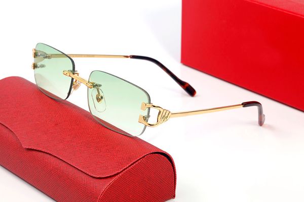 Moda Tasarımcısı Gözlük Üzerinde Güneş Gözlüğü Kadın Spor Sürüş Gözlüğü Altın Çerçevesiz Gözlük Polarize UV Koruma Kare Kırmızı Mavi Sarı Yeşil Lens Gözlük