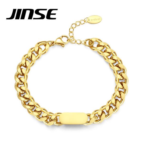 

link, chain jinse 7.4mm stainless steel thick curb cuban bracelet for women gold solid id tag men wrist hip hop jewelry gift, Black