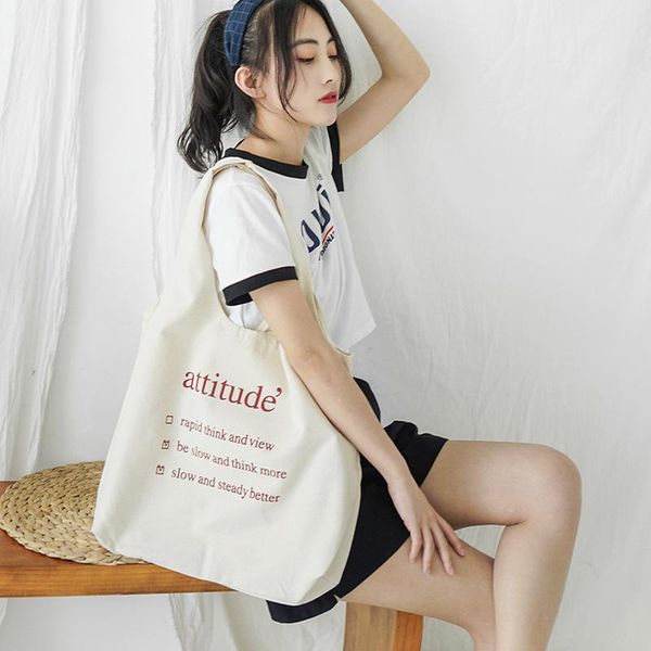 

evening bags women canvas shoulder bag attitude letter ladies shopping cotton cloth fabric grocery handbags tote books for girls