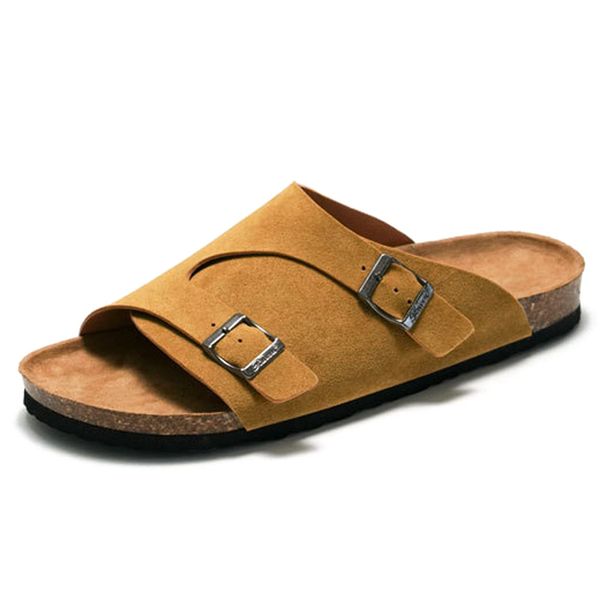 

luxury sandals designer big size 45 suede leather sandals for men summer classic men shoes slippers soft cork sandals man roman, Black