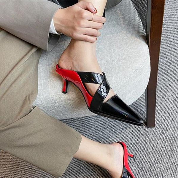 

slippers personalized fashion pointed ladies high heels black straps with spring and autumn party