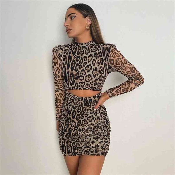 Abito estivo taglie forti Abito da sera femminile Vintage Party Manica lunga Donna es Robe Vestido Prom Leopardo trasparente 210423