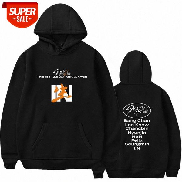 

stray kids collection in students around should aid playing song clothes loose men and women hooded sweater #xg2y, Black