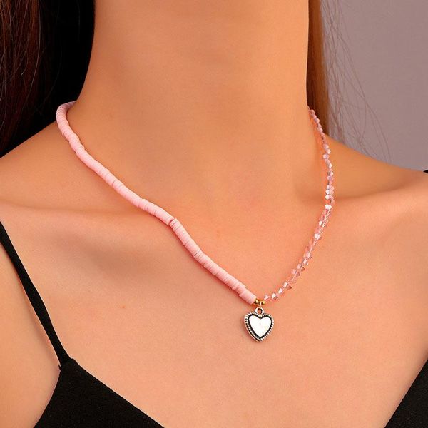 

pendant necklaces vintage collier acrylic stitching love for women soft pottery clavicle chain necklace jewelry collares, Silver