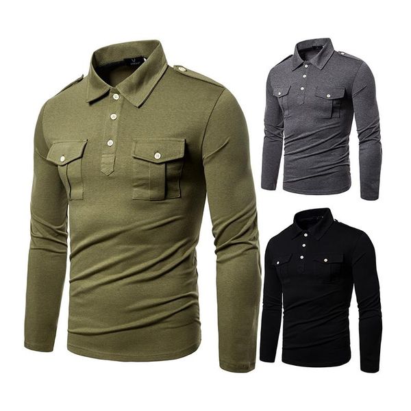 

men's polos workwear long sleeve t-shirt autumn youth leisure outdoor solid color shirt, White;black