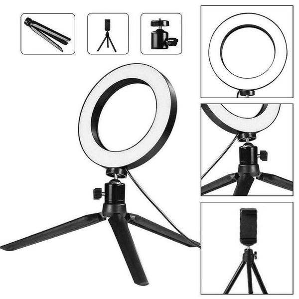 

flash heads 6 inch dimmable pography lighting led 3 colors ring light kit with tripod stand for studio video shooting makeup