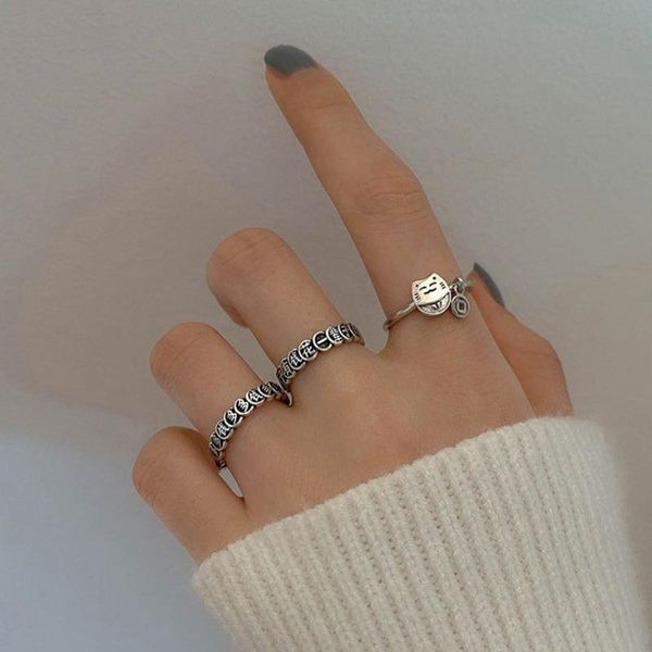 

cluster rings 100% genuine 925 silver ring for women personalized retro finger lucky cat & coin s925 couple lovers jewelry gift, Golden;silver