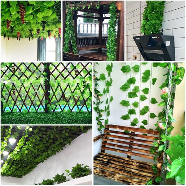 

2.1m artificial plants decoration rattan leaf grape leaves fake creeper green ivy vine home party garden decor decorative flowers & wreaths