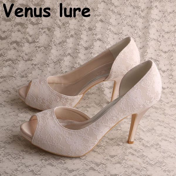

dress shoes nude lace bridal peep toe women high heel wedding platform pumps, Black