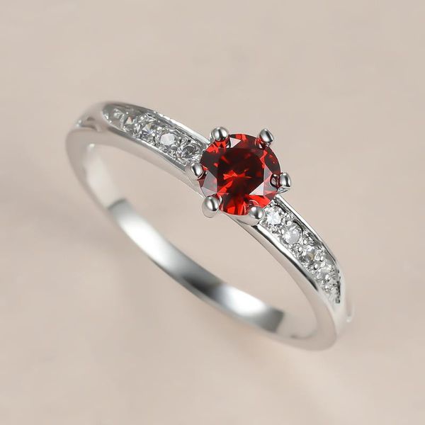 

charm female red crystal thin ring vintage silver color wedding rings for women promise small round zircon engagement, Slivery;golden