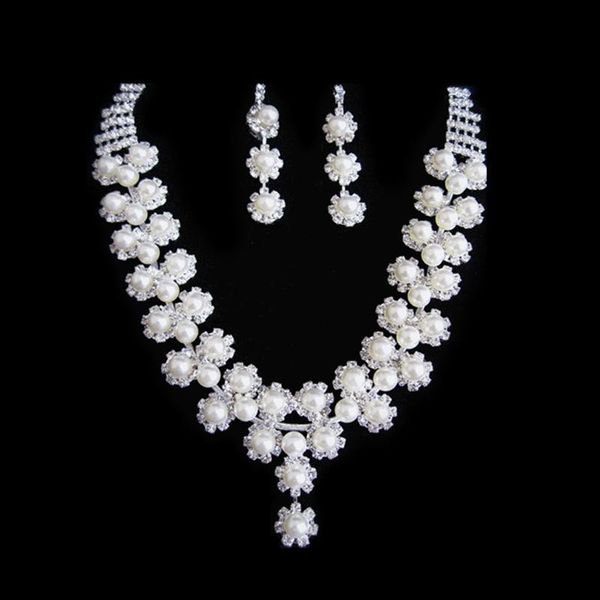 

earrings & necklace women set alloy faux pearl jewelry suit for brides dress ll@17, Silver