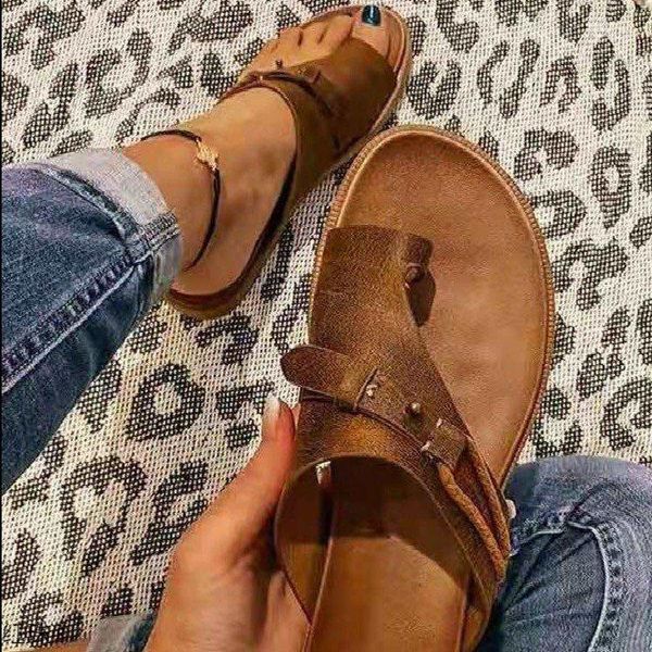 

sandals women pu leather shoes comfy platform flat sole ladies casual soft big toe foot correction sandal orthopedic bunion corrector, Black