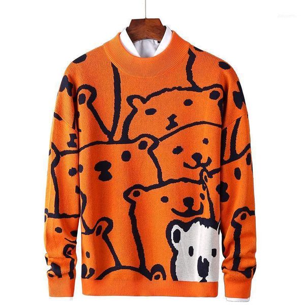 

men's sweaters cartoon o-neck cotton men long sleeve autumn winter knitted slim fashion pullovers casual cute wool coat1, White;black
