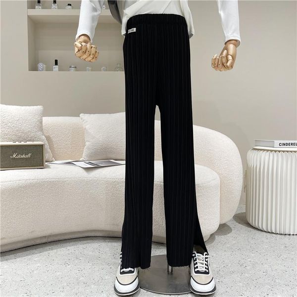 

niche design women's spring 2021 fashion pleated casual pants side split wide leg sagging high waist trousers & capris, Black;white