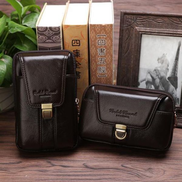 

waist bags genuine leather men cross body shoulder pouch cell mobile phone pocket cigarette hook hip bum belt purse fanny pack