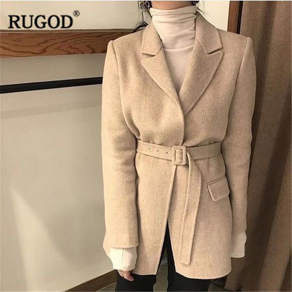 

women's suits & blazers rugod 2021 winter autumn wool jacket coat women fashion korean belted thick woolen blazer female befree, White;black