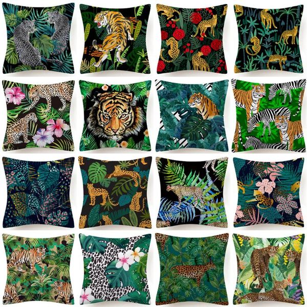 

cushion/decorative pillow tropical jungle tiger leopard floral cushions polyester linen pillowcase living room car sofa luxury upholstery fa