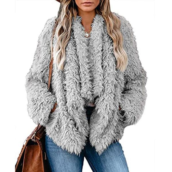 

women's wool & blends cardigan gray 5 color thick loose casual coat women long sleeve high street office lady elegant winter outerwear, Black
