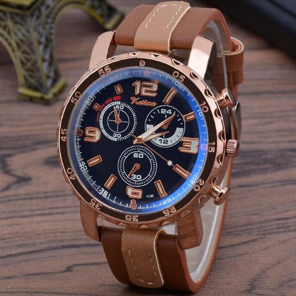 

fashion man watch men wristwatches blue ray leather belt automatic clocks time loyal desiger brand quartz retro design bracelets, Slivery;brown