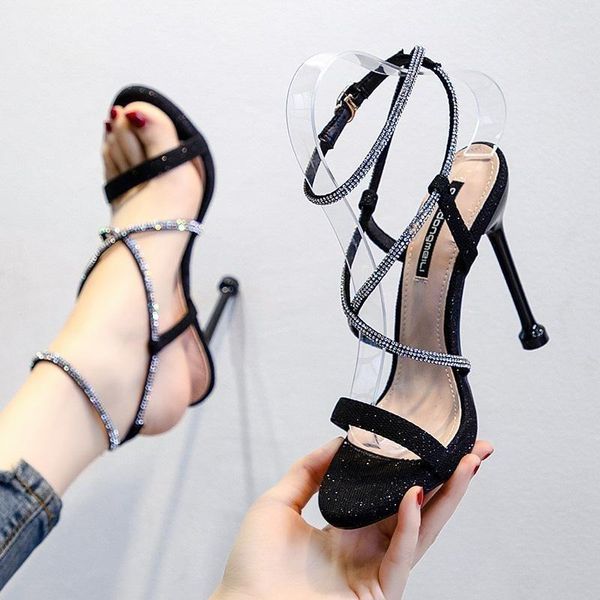 

dress shoes casual ankle prom stiletto women's high heels zapatillas women 2021 open toe for sandals a047, Black