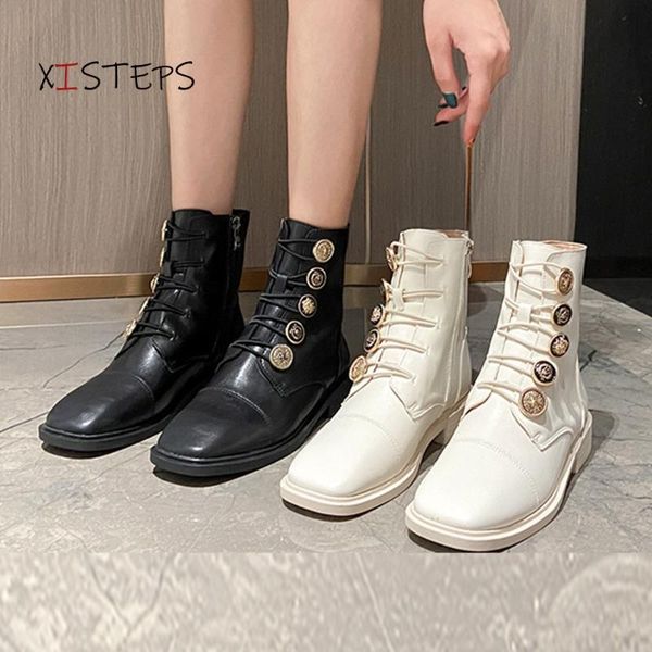 

boots retro for women 2021 black white anti-slip rubber sole ankle motorcycle classic thick heels shoes
