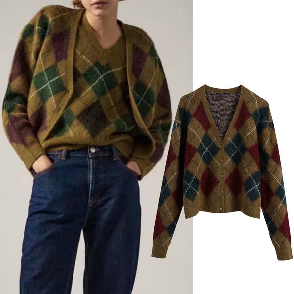 

jacket autumn female winter losango knitting single breasted mesh cardigans sweater, Black;brown