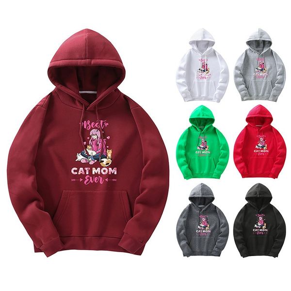 

2021 autumn and winter cute kitty print hoodie, Black