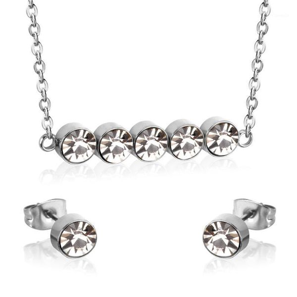 

earrings & necklace 316l stainless steel fashion personality wild line-shaped with white cz pendant set no fade, Silver