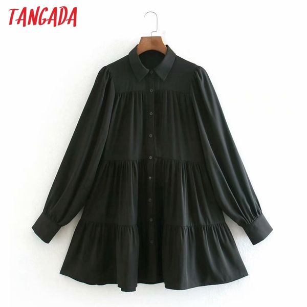 

fashion women solid loose shirt long sleeve high street ladies mini dress xn133 210416, Black;gray