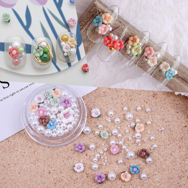 

nail art decorations small fresh rose flower jewelry mixed style 3d resin multicolor design decoration summer manicure tool, Silver;gold