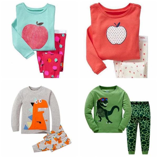 

pajamas est children casual clothing set boys & girls cartoon sleepwear suit kids long-sleeved+pant 2-piece cotton pyjamas, Blue;red