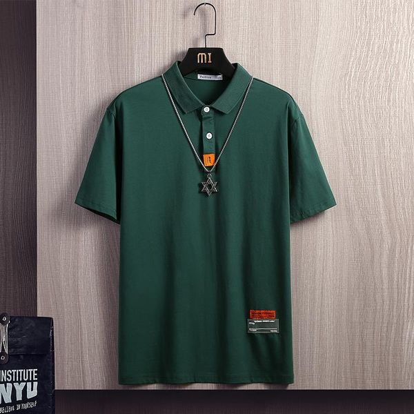 

men's polos brand korean fashion men clothing summer cotton casual short sleeve solid color t-shirt turn-down collar oversized t shirt, White;black