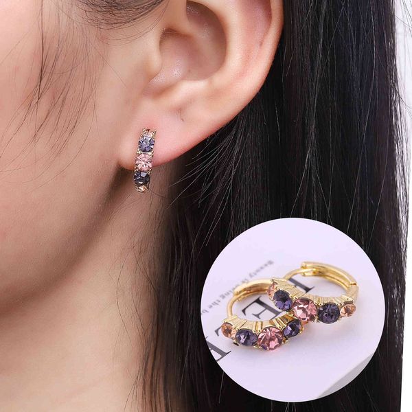

fashionable and versatile earrings crystal zircon earrings lovely color earrings copper inlaid zirconium earclip, Golden;silver
