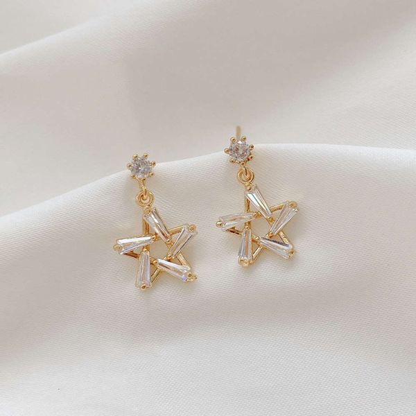 

korean dongdamen fashion earrings girl heart temperament five pointed star zircon s925 silver needle