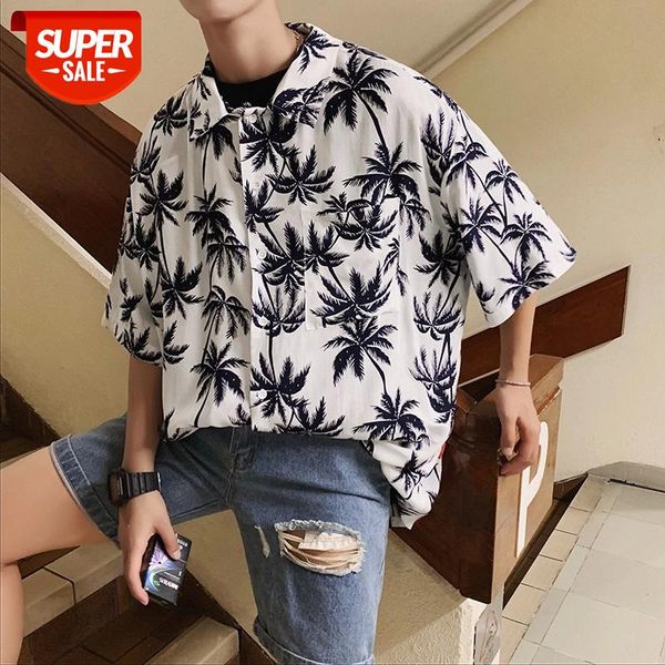 

2019 summer men's classic style fashion trend coats short sleeve hawaiian printing shirts male french cuff brand s-xl #8p5l, White;black