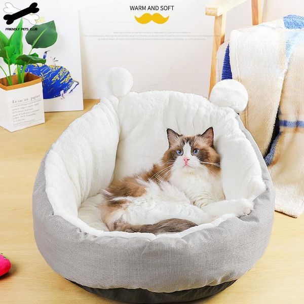 

cat beds & furniture ear house for winter warm short plush pet products small dog kennel round windproof non-slip nest cushion deep s
