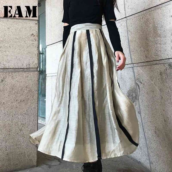

[eam] high waist striped contrast color split joint temperament half-body skirt women fashion tide new spring autumn 1w412 210331, Black