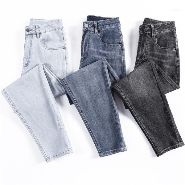 

solid casual women retro denim jeans pants stretch high waist pockets slim fit trousers plus size 4xl cargo haerm pants1, Blue