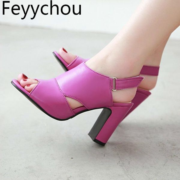 

women's sandals super high heel pu peep toe thick heels hook loop 2021 fashion casual sweet black purple big size 34-43